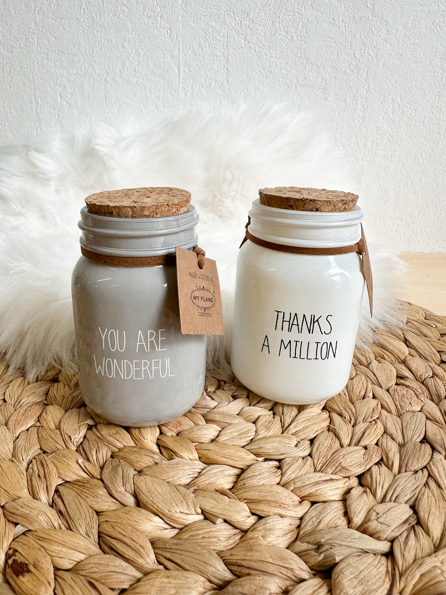 Kleine geurkaarsjes 'Thanks a million' & 'You are wonderfull'